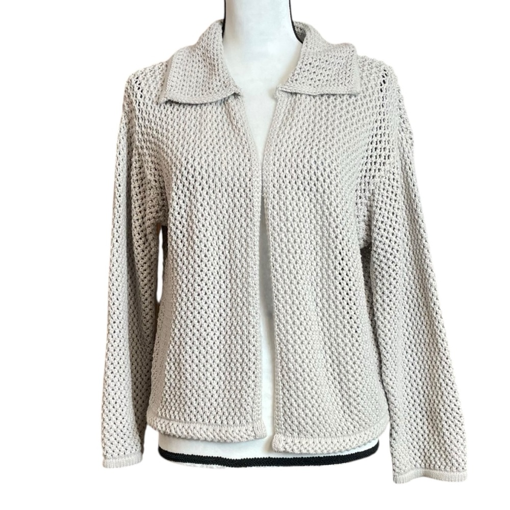All Row Jett Open Front Beige Collared Cardigan L… - image 1